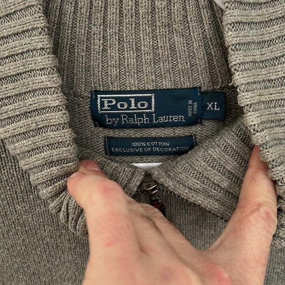 Ralph Lauren Long Sleeve Gray Wuarter Zip Sweater Mens Size Large - Picture 2 of 7